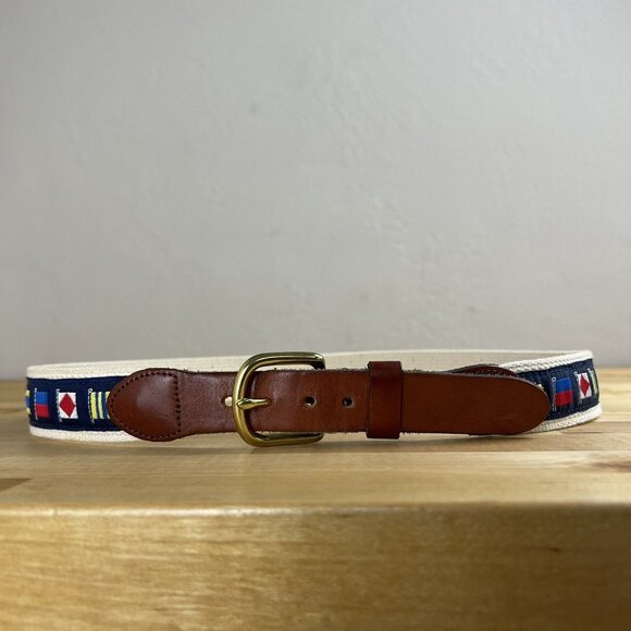 Leather Man Ltd Belt Handmade Nautical Flag Embroidered Connecticut USA Sz 32 - Picture 2 of 8